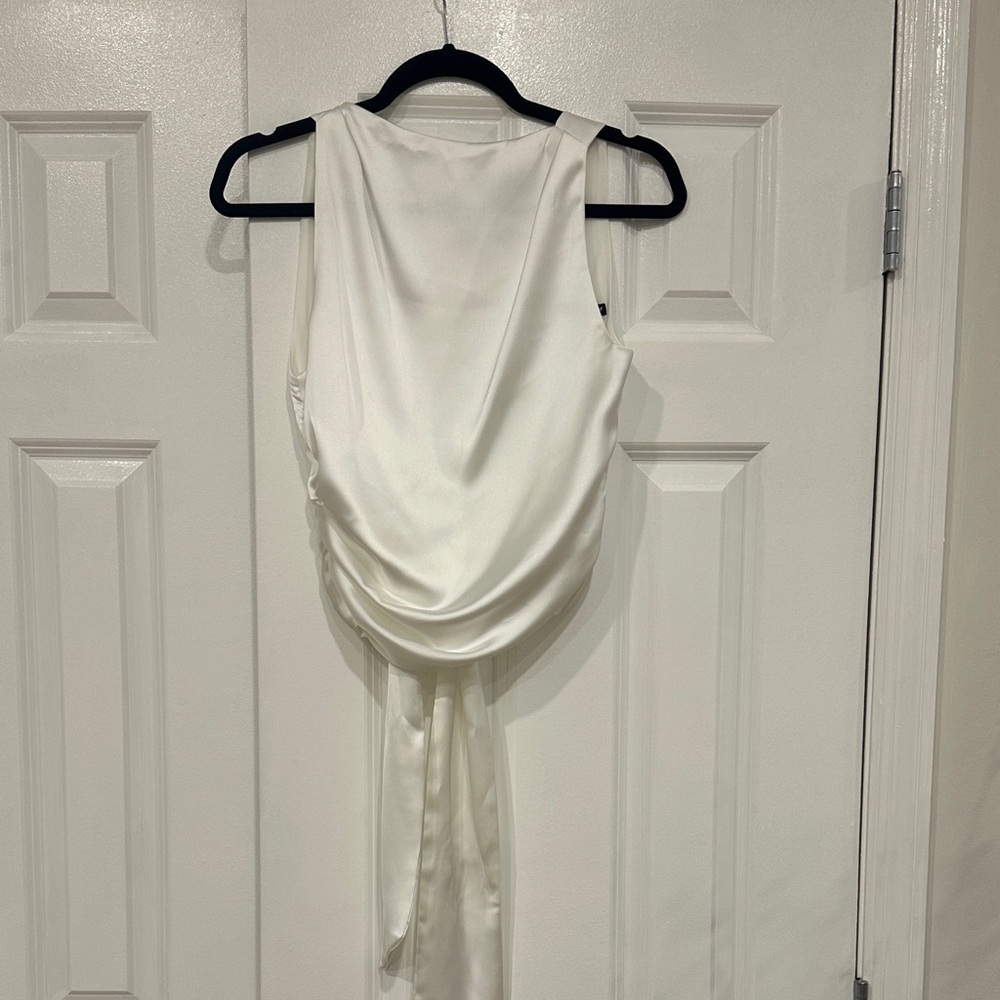 Zara Ivory Satin Draped Tank with Tie Back
